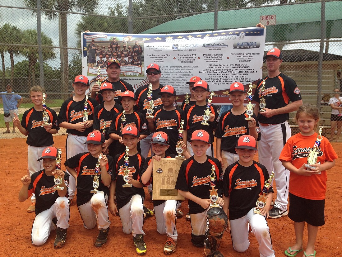 The Sarasota Cal Ripken 10U All-Star team is 16-0, having won state and regional championships since it formed earlier this summer. Courtesy photo