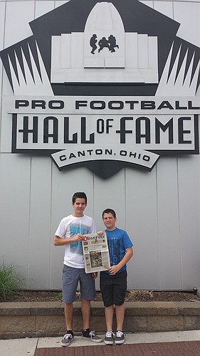 FOOTBALL FRENZY. Nicholas and Matthew Bartoszek, of Myakka City, visited the Pro Football Hall of Fame while on vacation in Ohio to visit Columbus, their 15th capitol city, with their parents.