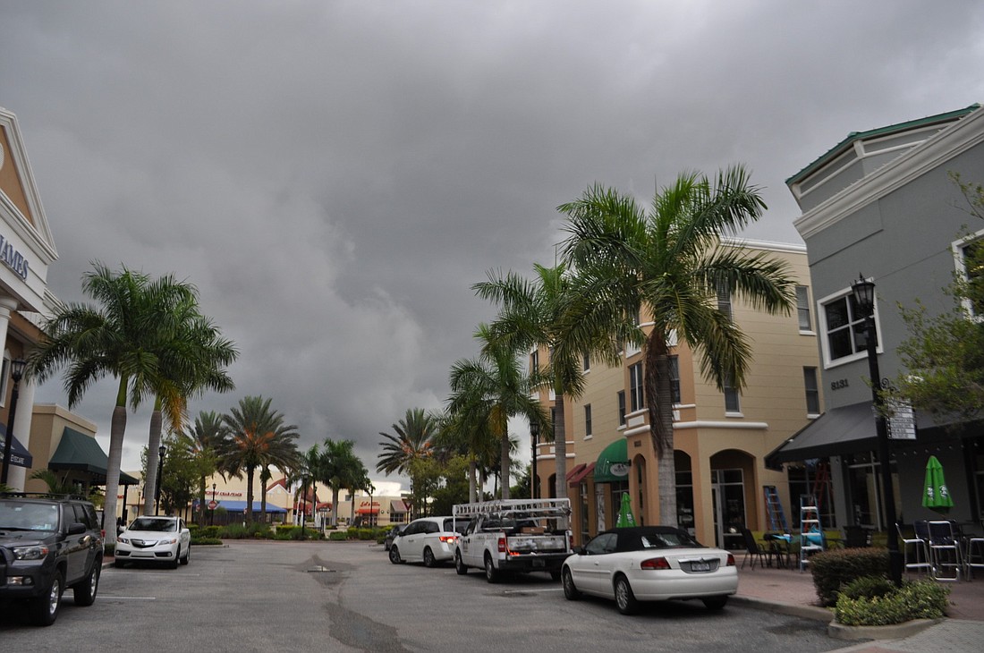 Storm clouds loom over Lakewood Ranch Main Street Friday morning.