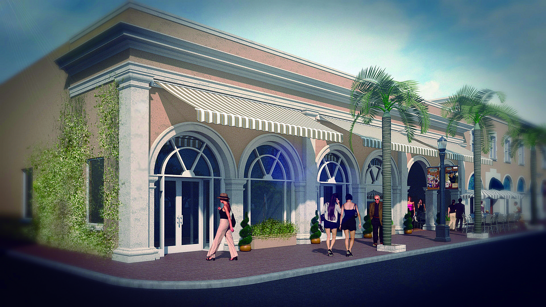 The building Golden Apple Dinner Theatre formerly occupied will include a mix of retail, office and restaurant space. Courtesy rendering