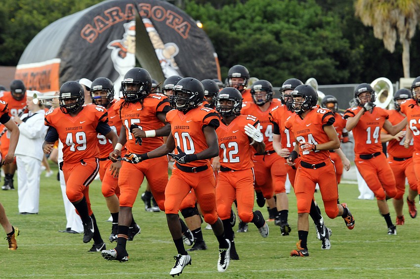 The Sarasota High football team takes the field for its season opener versus Booker Aug. 29.