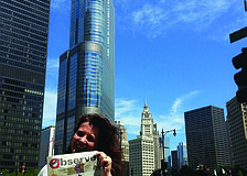 TALL TALE. Laura Coyle of All Faiths Food Bank brought her Sarasota Observer to the Feeding America Conference in Chicago.