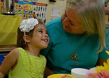 Ouvamia Gavrilis laughs with her "Yia Yia," Patricia Jasionowski.