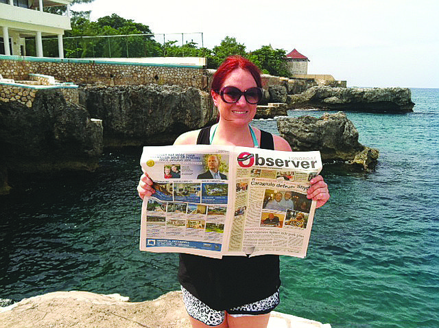 Cliffs notes. The Longboat Observer made a splash, as usual, when it traveled with Managing Editor Robin Hartill to Negril, Jamaica. After reading the latest news, Hartill took many jumps off the townâ€™s famous cliffs.