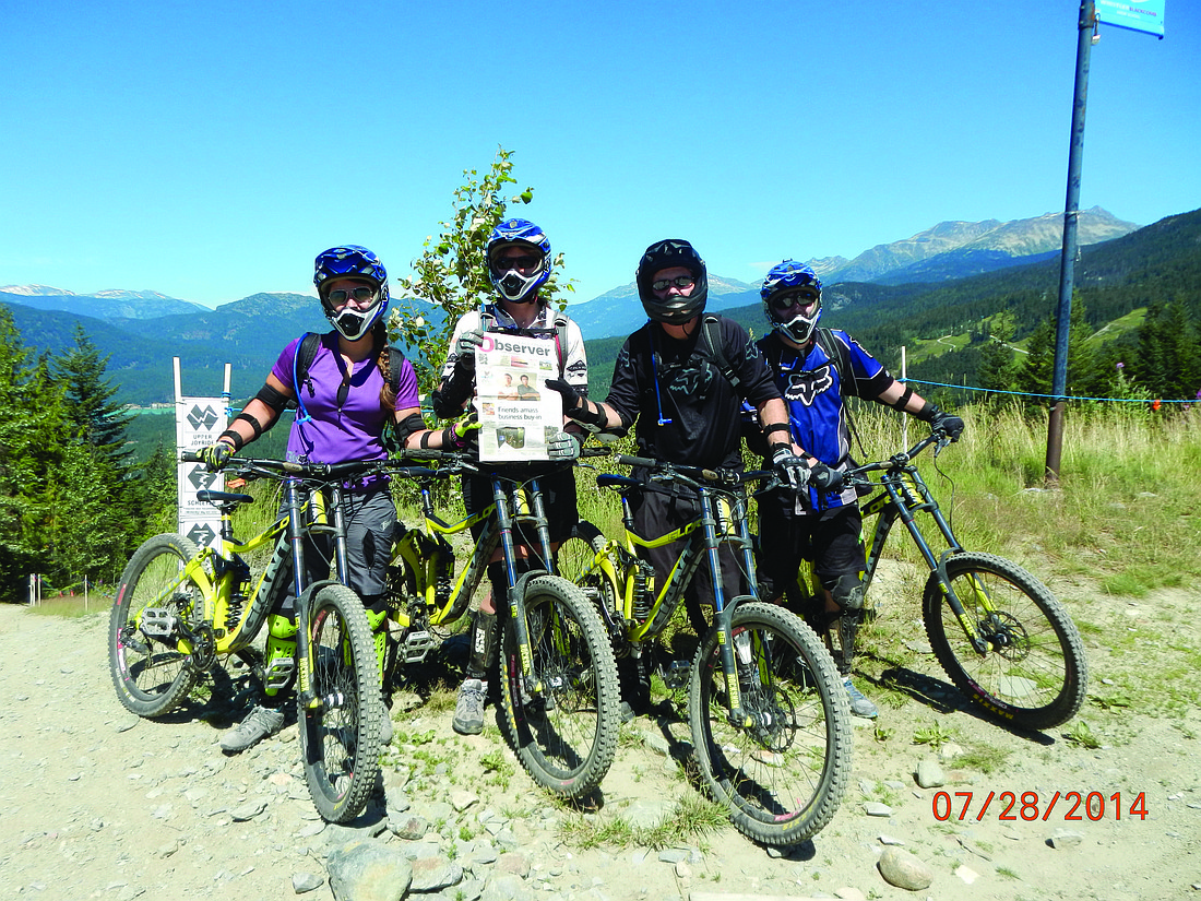 ROADSIDE READING. The Millers Ã¢â‚¬â€ Kelly, Jeanne, Jim and Christopher Ã¢â‚¬â€ get ready for a downhill mountain biking run at Whistler Mountain Bike Park in British Columbia, Canada.