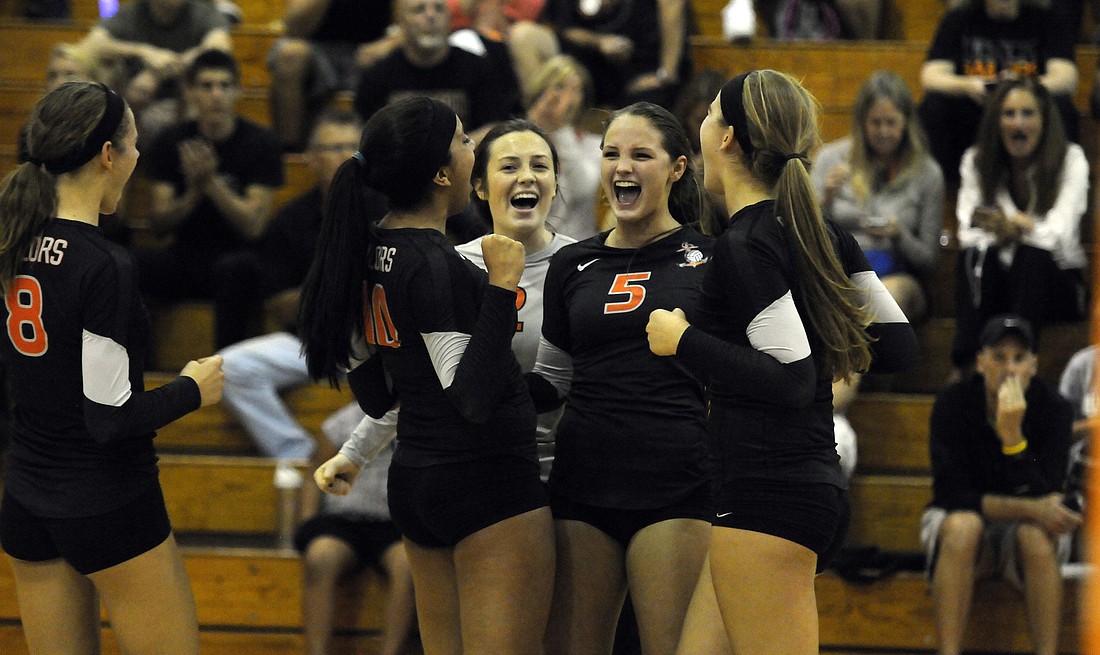 The Sarasota High volleyball team won its first district match of the season Sept. 9.
