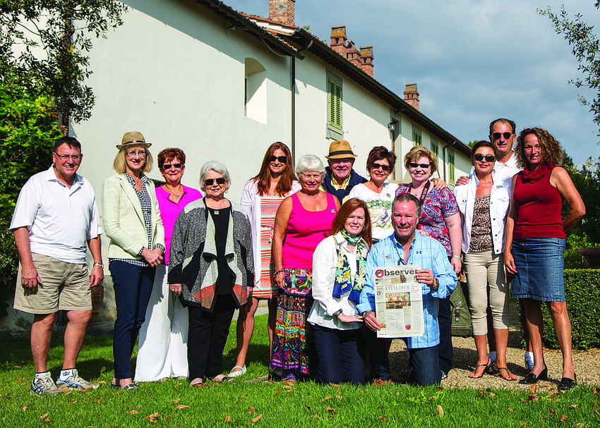 CIAO DOWN. Gulf Coast Connoisseur Club members enjoyed reading their Longboat Observer while staying at the Ferragamo Family Estate in Tuscany, Italy.