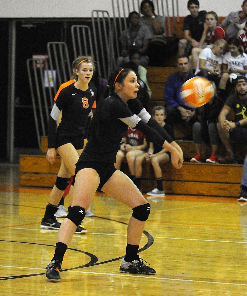 Sarasotaâ€™s Jordan Brooks sends the ball back up to a teammate.