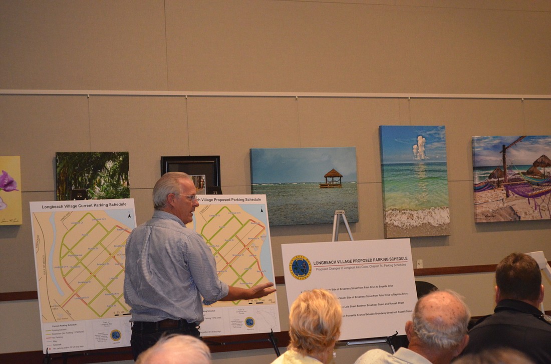 Longbeach Village Association President Michael Drake speaks to the commission about proposed parking changes.