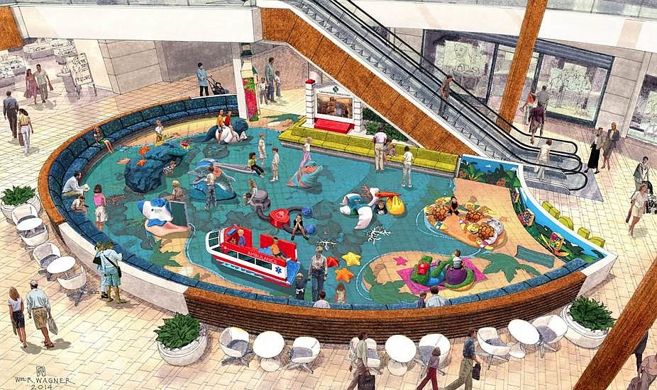 The Mall at University Town Center's playground will combine a sea life theme with things children would see during a hospital visit. Courtesy rendering