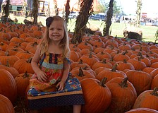 Brie Burgess plays around in the pumpkin patch.