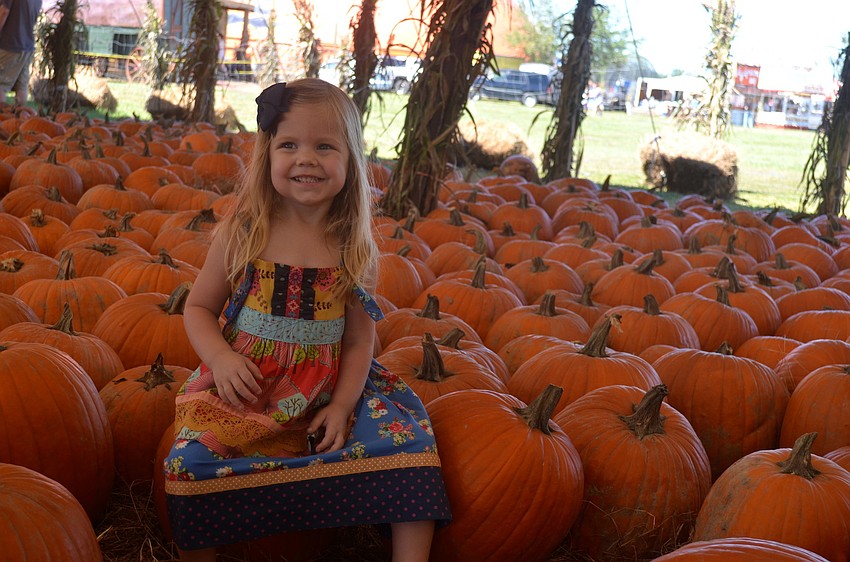 Brie Burgess plays around in the pumpkin patch.