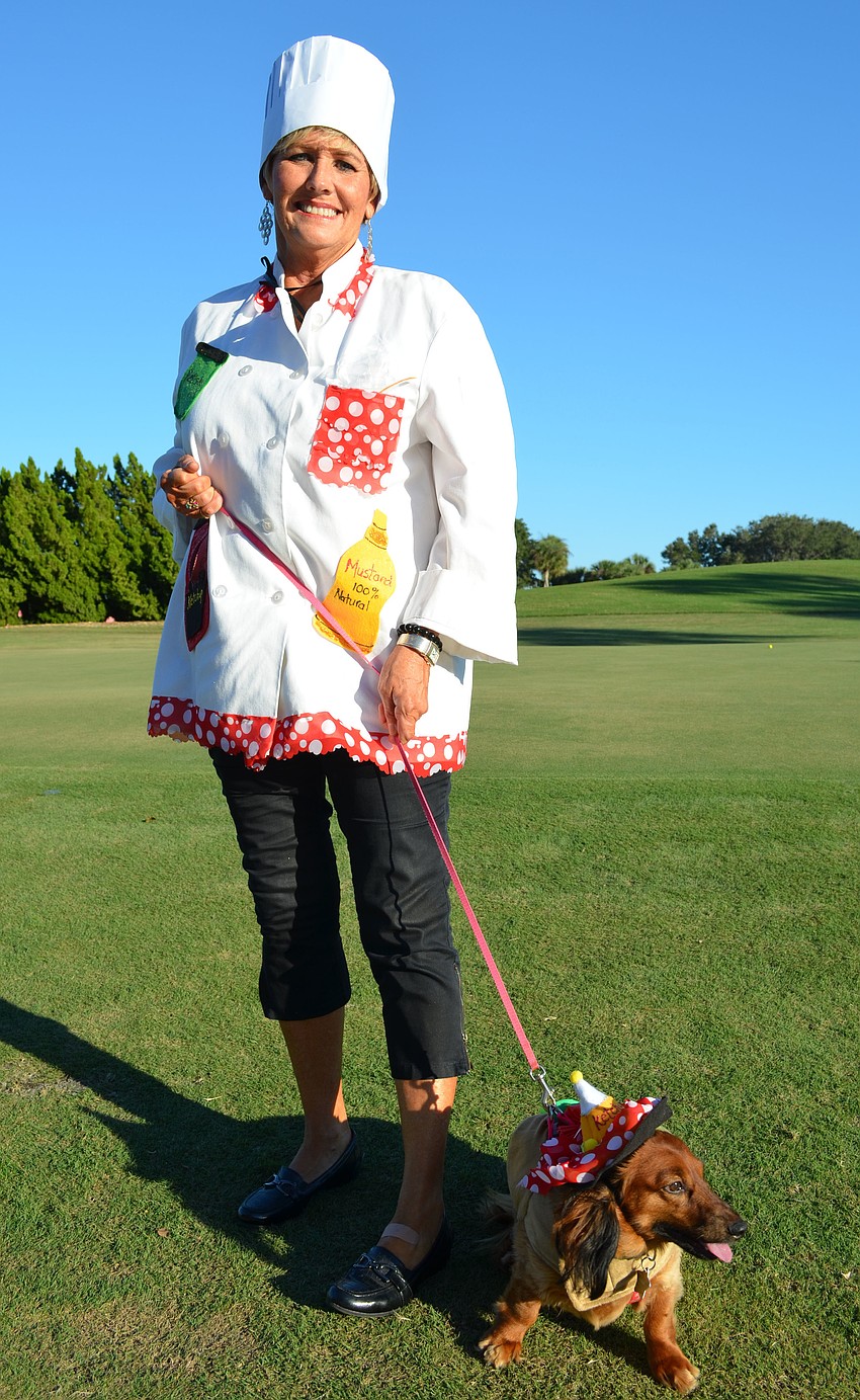 Janet Passwater made her chef costume to match with Callie the hotdog.