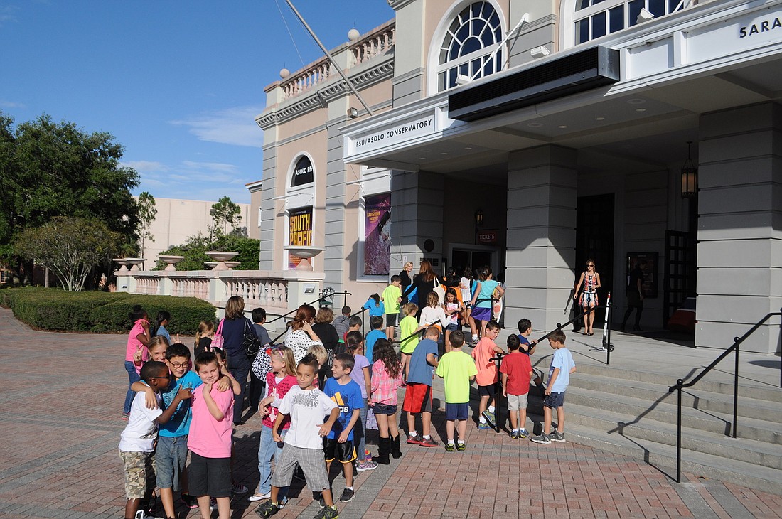 Sarasota County school children eagerly awaiting entry into the FSU/Asolo Performing Arts Center