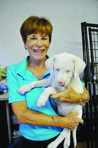 University Park's Peggy Miller holds Dot. She fostered Dot until she was ready for adoption. Photo by Pam Eubanks