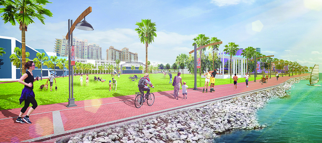 A rendering presented by Sarasota Bayfront Now was not enough to win over city commissioners, who quickly signaled their disinterest in the plan. Courtesy rendering