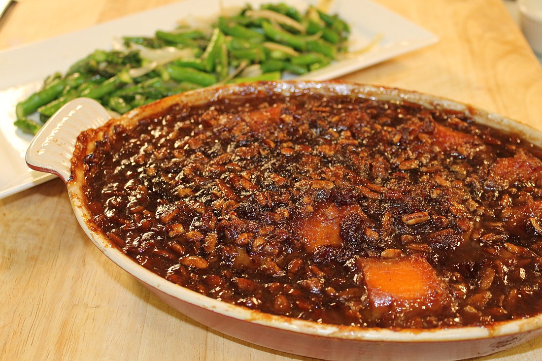 JP Knaggs' "Mom's nutty cranberry sweet potato casserole and quick-cook asparagus" recipes are perfect for the holidays.