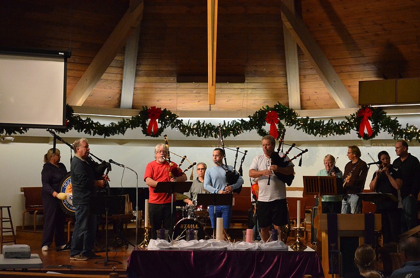 The Jacobites Pipe & Drum Band rehearse for their St. Andrewâ€™s Day concert