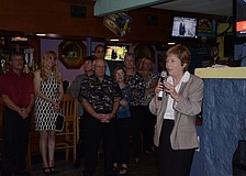 Nora Patterson thanked the Siesta Key associations for organizing the party Thursday evening at Daiquiri Deck.