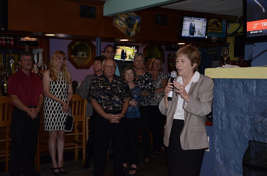 Nora Patterson thanked the Siesta Key associations for organizing the party Thursday evening at Daiquiri Deck.