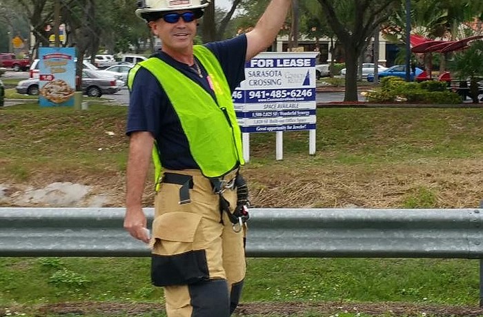 Sarasota County Fire Chief Michael Regnier volunteers for the Fill the Boot fundraiser Sunday. Courtesy photo
