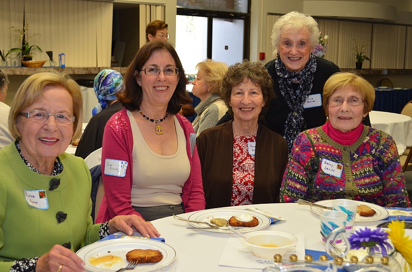Members of the Sisterhood of Temple Beth Sholom: Ruthe Actor, Randi Brodsky, Jane Greenfield, Arlene Levine and Betty Levitt.