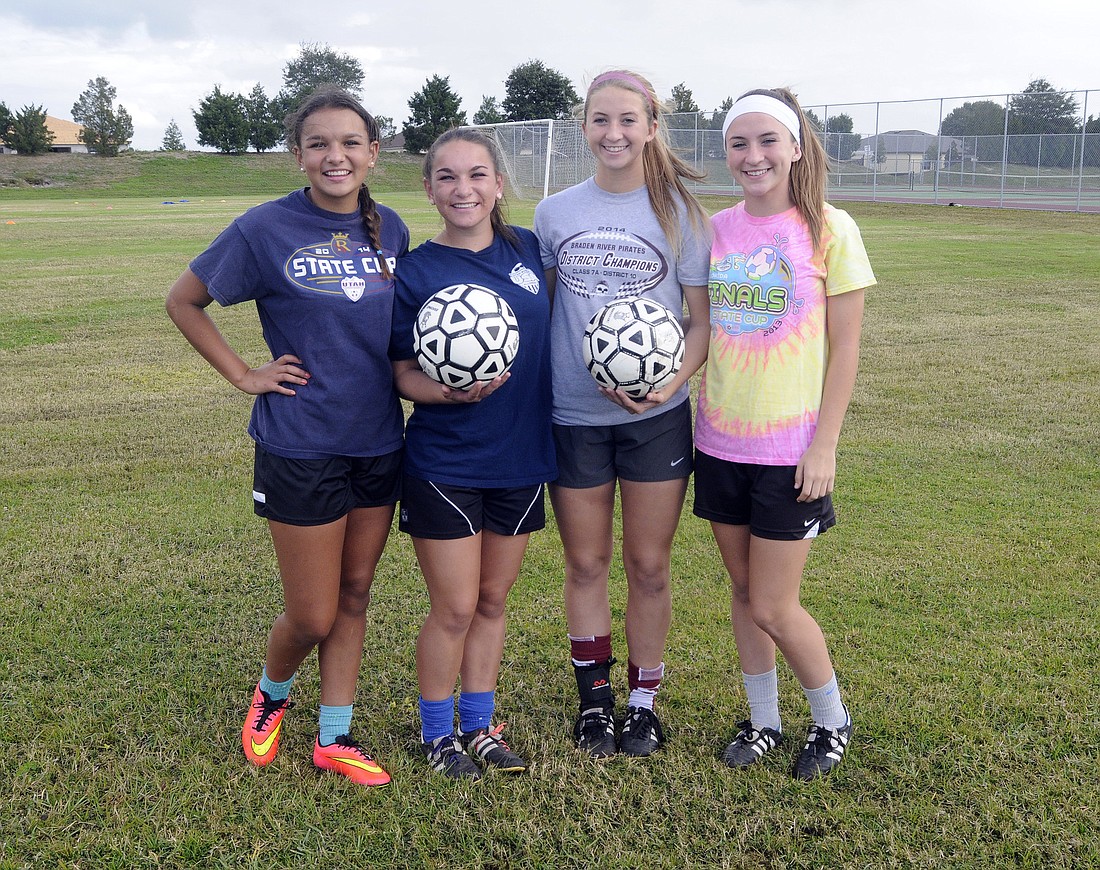Sisters Alexis and Mackenzie Madrid and Kendall and Kennedy McNab are in the middle of their first and only season together at Braden River. Photos by Jen Blanco