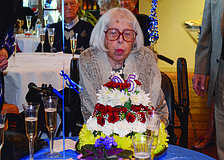 Charlotte Zwick celebrates her 105 birthday at Bahia Oaks Lodge. She rode her new scooter, which was an early birthday present from family, into the dining room where guests sang and swapped stories.