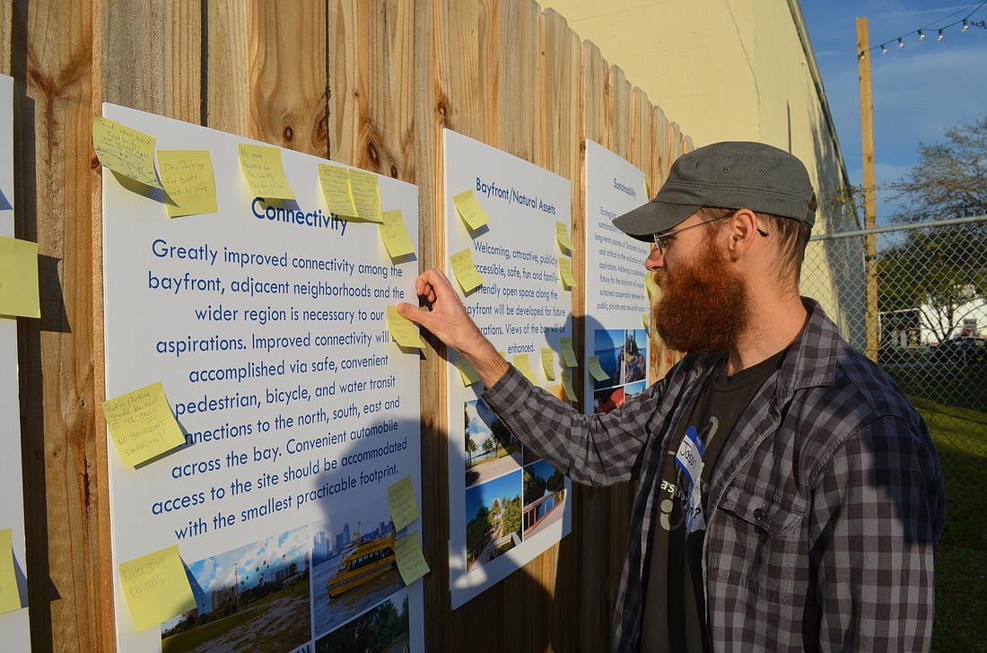 Jason Bennett shares his thoughts regarding the city's bayfront at an event Saturday, at JDub's Brewing Co. Photo by David Conway