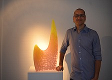 Artist Michael Behrens with his â€œSeaforms 2011-18â€