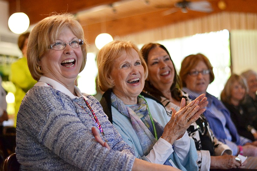 Mary Lee, Joy Lightcap and Dianne Beaver watch contestants during the Floral Design Challenge at the Sarasota Garden Club.