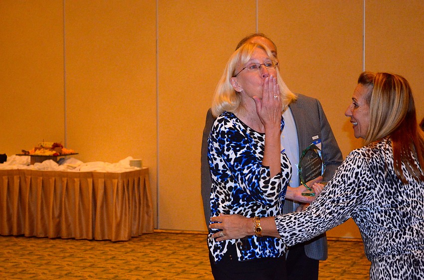 Marybeth Traverso blows a kiss to Lakewood Ranch Community Activities Corp. Director Lori Basilone.