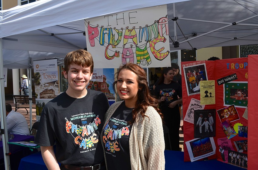 Lakewood Ranch High students Jackson Helwege and Zoe Kasper solicit their upcoming play â€” The Pajama Game.