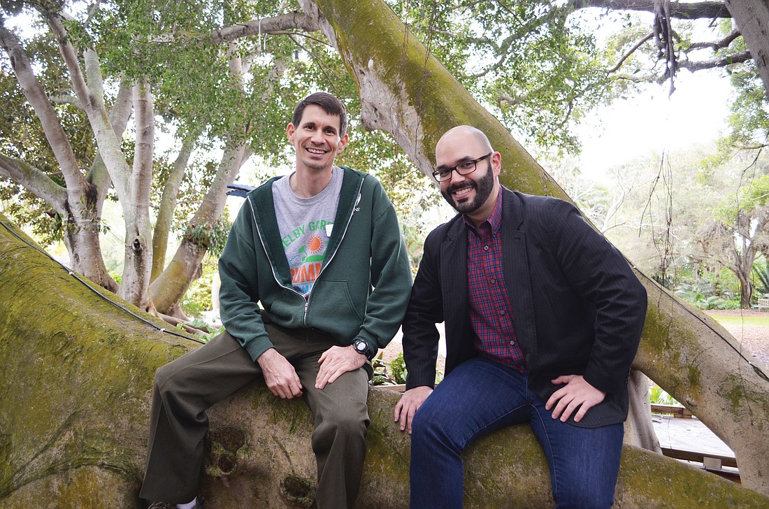 Mike McClaughin, director of horticulture, and Roger Capote, special events manager, strive to make Marie Selby Botanical Gardens blossom in the 21st century. The gardens are known for their vast collection of rare and exotic epiphytes.