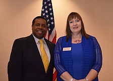 Westcoast Black Theatre Troupe founder and Artistic Director, Nate Jacobs and Democratic Club of Sarasota President, Mary Clupper.
