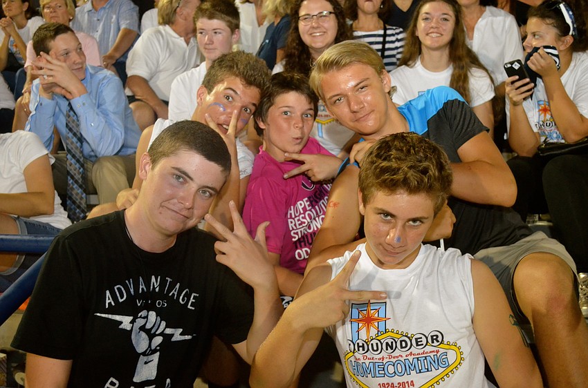 Conor Gallagher, Declan McCann, Filip Sawyer, Ethan Marino and Trent Carlson show their school pride.