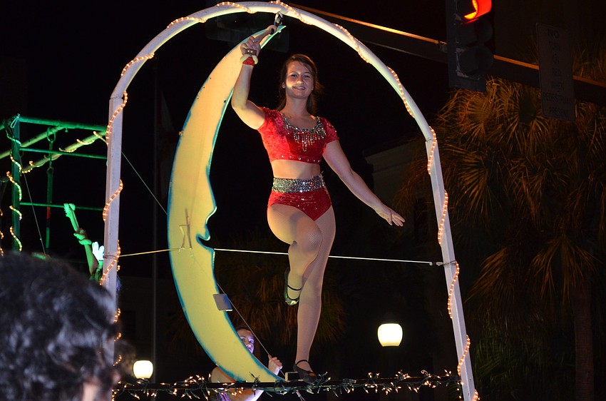 Performers from the Circus Arts Conservatory perform during the parade.