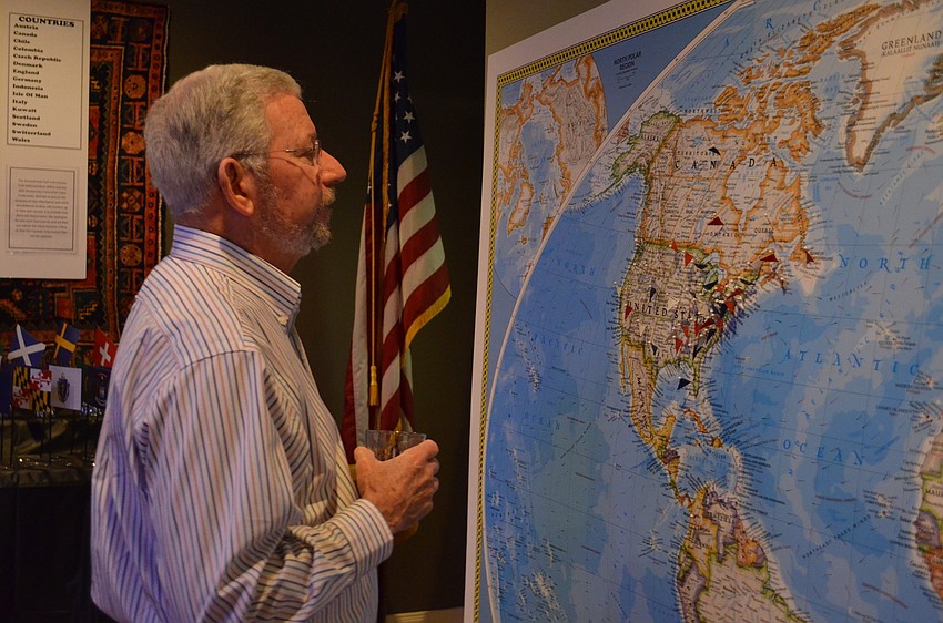 Alan Rothman with a map of where Stoneybrook Residents all hail from originally.