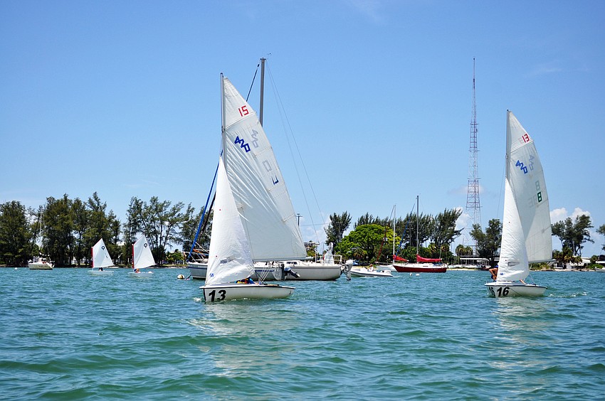Students in Sarasota Youth Sailing Programâ€™s summer sailing camp sail 420â€™s on Sarasota Bay Friday, July 25.
