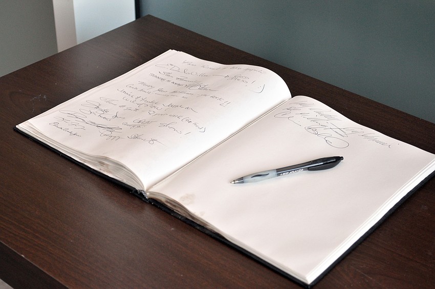 Guests signed in as they visited Pettibonâ€™s exhibition.