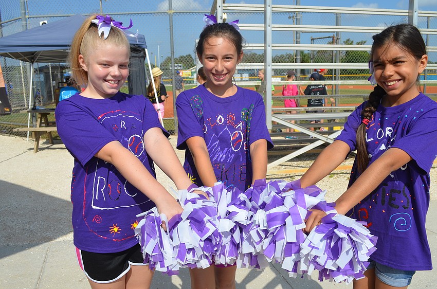 Colorado Rockies cheerleaders Kylie Stratman, Isabella Tumasian and Emily Fernandez.