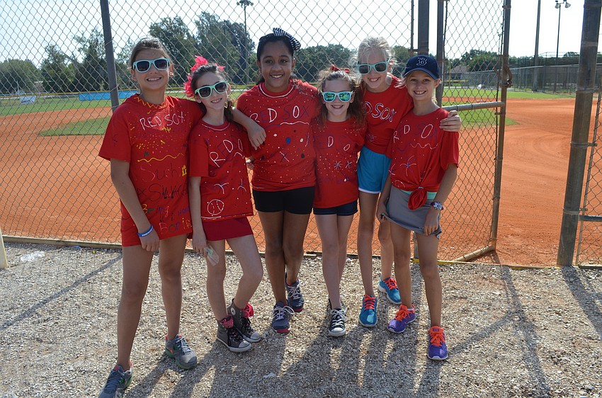 Lyubomira Mladenova, Samantha Schweickhardt, Ariana Garcia, Tessa Etchison, Katelyn Abel and Ruby Antinori as the Red Sox cheerleaders.