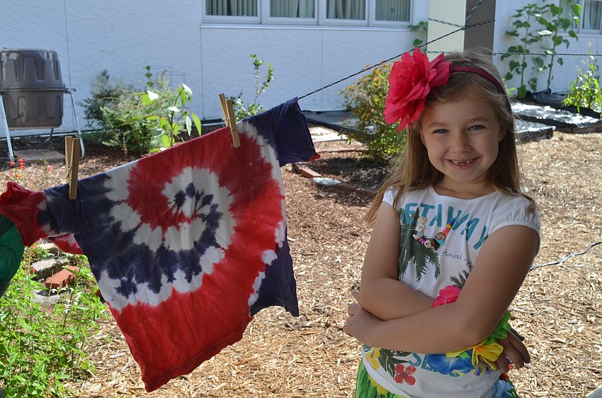 Wade with her tie die shirt.
