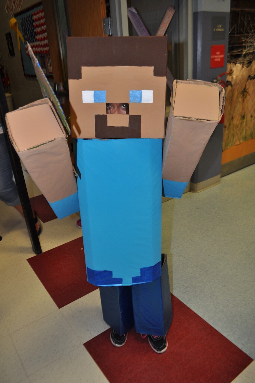 Sophia Aguayo made her Steve Minecraft game costume with the help of her mother, Sheryl Bermudez.