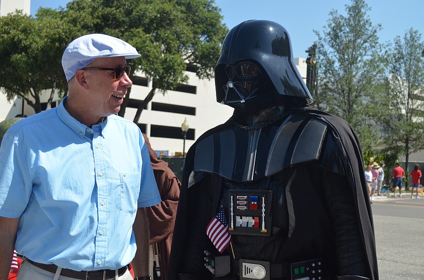City Manager Thomas Barwin with Darth Vadar from Mandalorian Armor Rebel Legion.