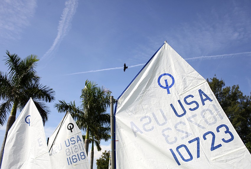 Campers are responsible for rigging their optis and making sure the sails are ready for the wind.