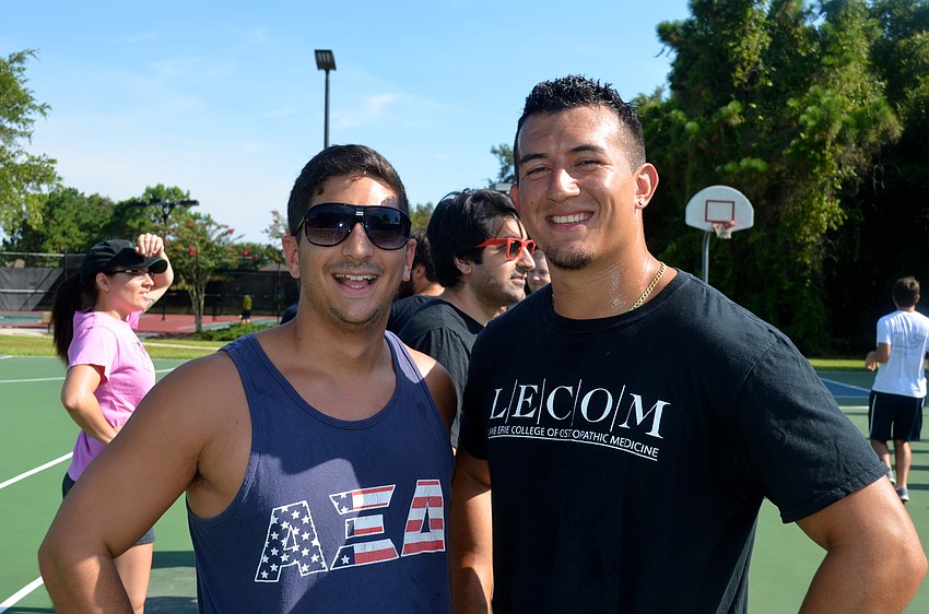 Sean Amir and Greg Mandile get ready for the basketball game.