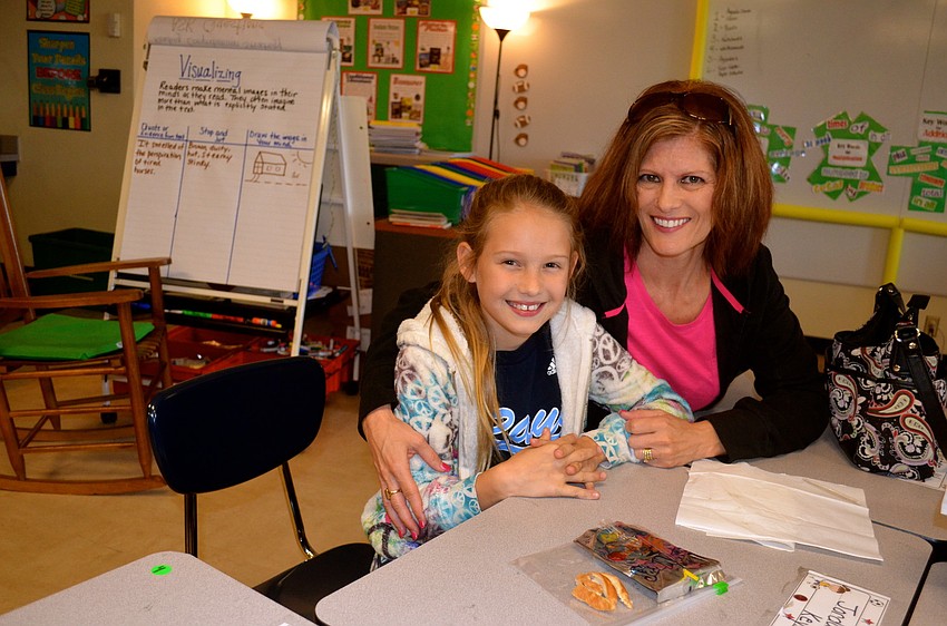 Ellie and Jennifer Barker snack on lunch.