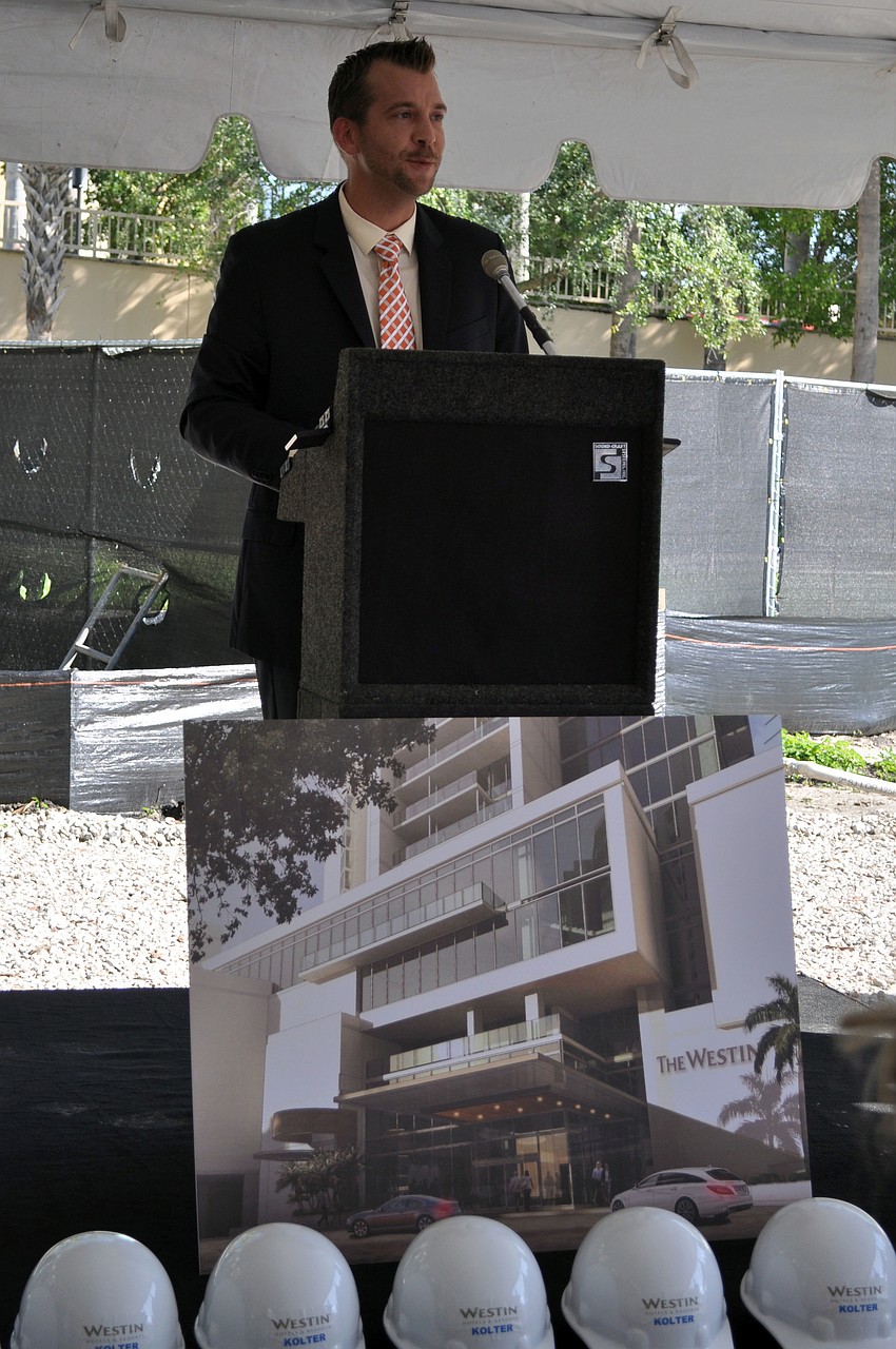 Kolter Hospitalityâ€™s James Hansen welcomes guests to the groundbreaking ceremony.