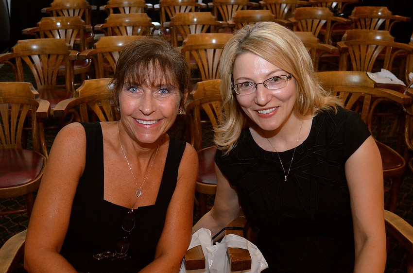 Meredith Strahle and Alla Johnson chat before the makeup tutorial.